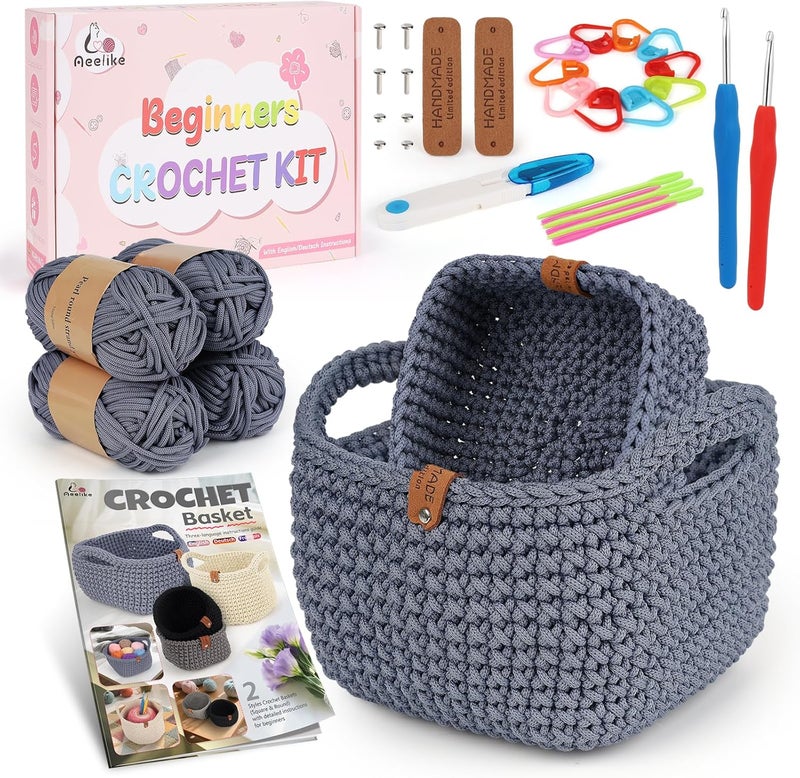 Aeelike 27PCS Crochet Basket Kit for Beginners (L&S), Complete Crocheting Basket for Storage, Knitting Starter Set with Instruction, Beginner Crochet Kit Crocheting Gift for Home Decor - Image 1